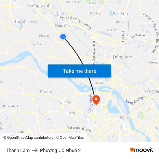 Thanh Lâm to Phường Cổ Nhuế 2 map