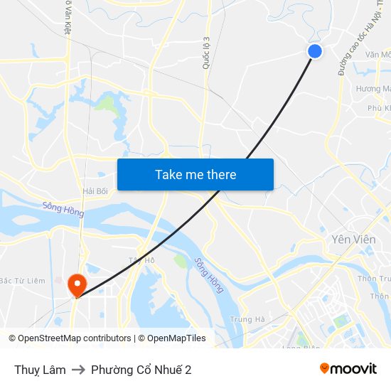 Thuỵ Lâm to Phường Cổ Nhuế 2 map