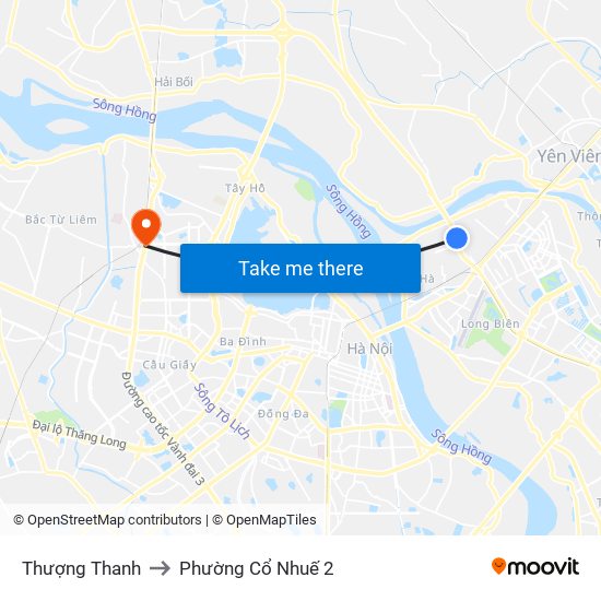 Thượng Thanh to Phường Cổ Nhuế 2 map
