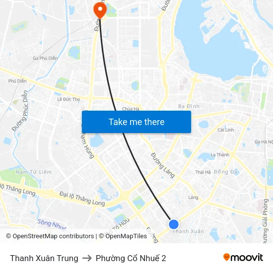 Thanh Xuân Trung to Phường Cổ Nhuế 2 map
