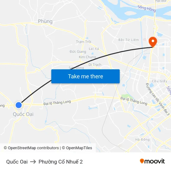 Quốc Oai to Phường Cổ Nhuế 2 map
