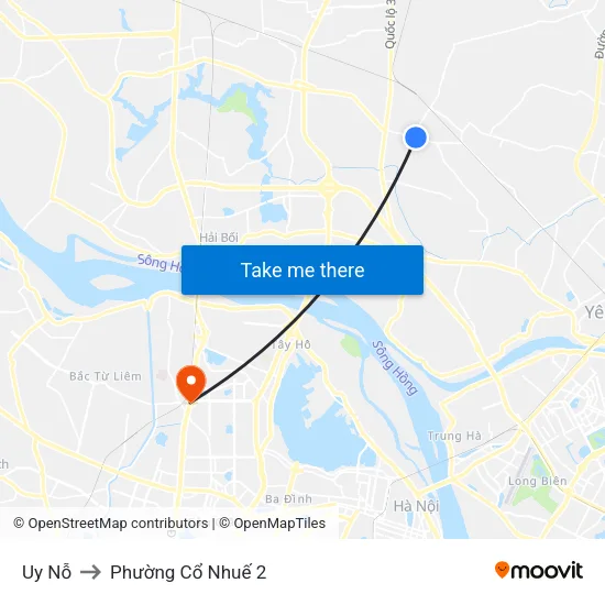 Uy Nỗ to Phường Cổ Nhuế 2 map