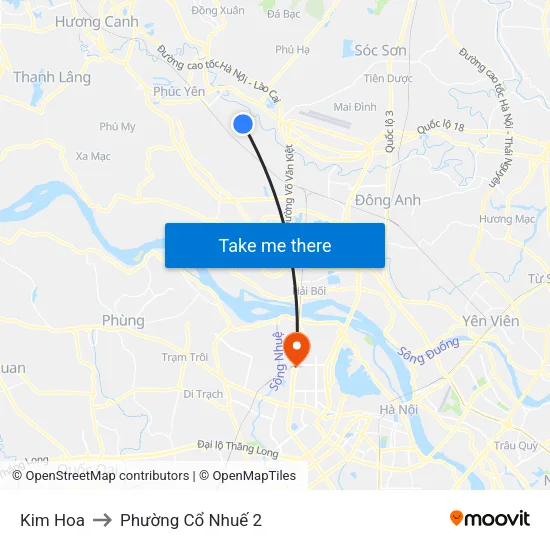 Kim Hoa to Phường Cổ Nhuế 2 map