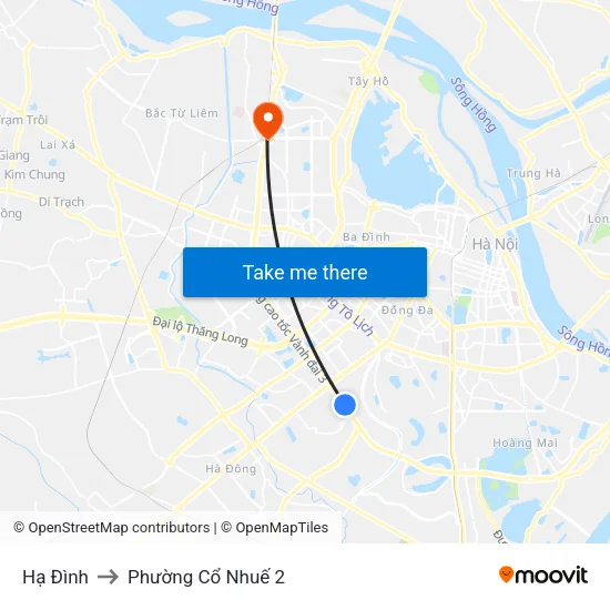 Hạ Đình to Phường Cổ Nhuế 2 map