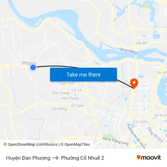Huyện Đan Phượng to Phường Cổ Nhuế 2 map