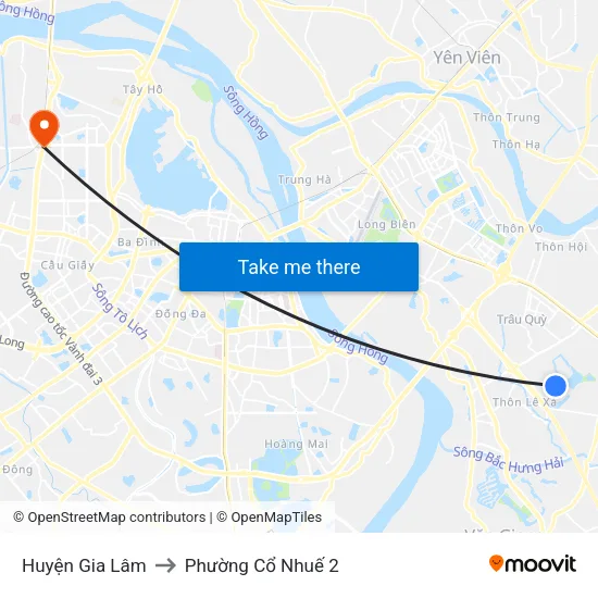Huyện Gia Lâm to Phường Cổ Nhuế 2 map