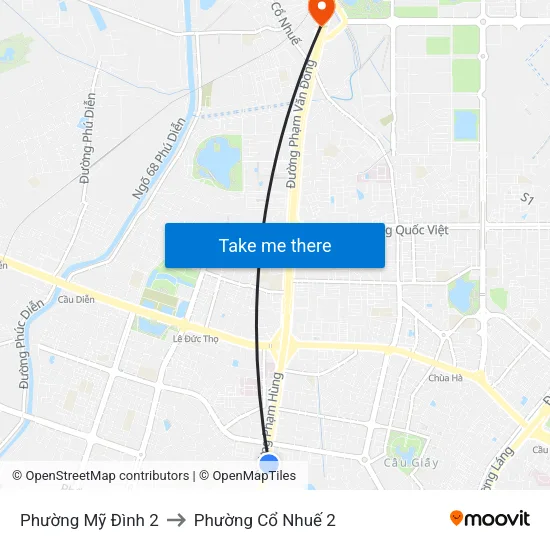 Phường Mỹ Đình 2 to Phường Cổ Nhuế 2 map