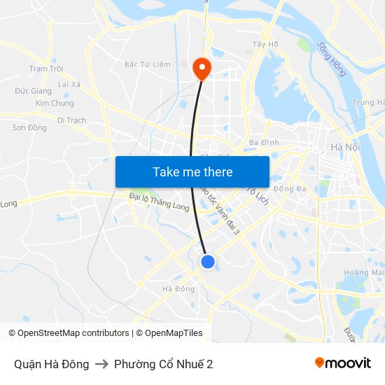 Quận Hà Đông to Phường Cổ Nhuế 2 map