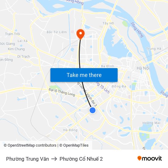 Phường Trung Văn to Phường Cổ Nhuế 2 map