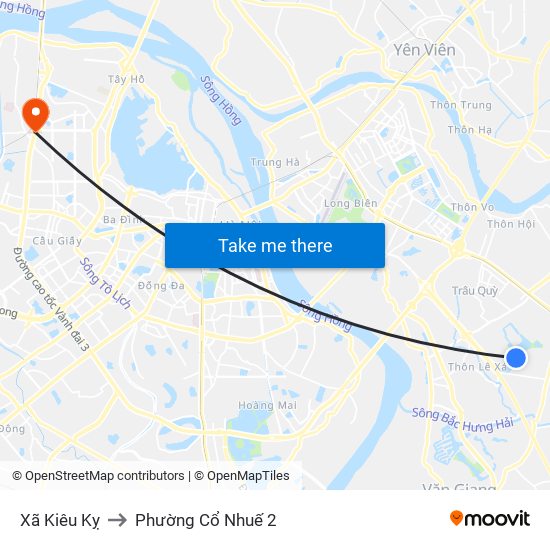 Xã Kiêu Kỵ to Phường Cổ Nhuế 2 map