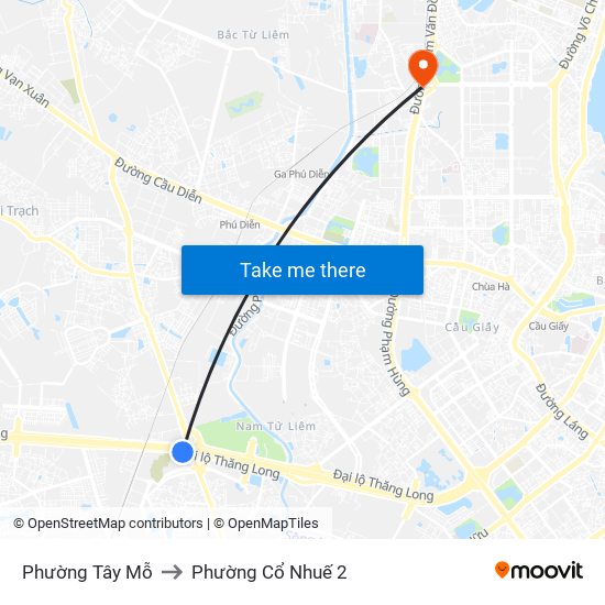 Phường Tây Mỗ to Phường Cổ Nhuế 2 map