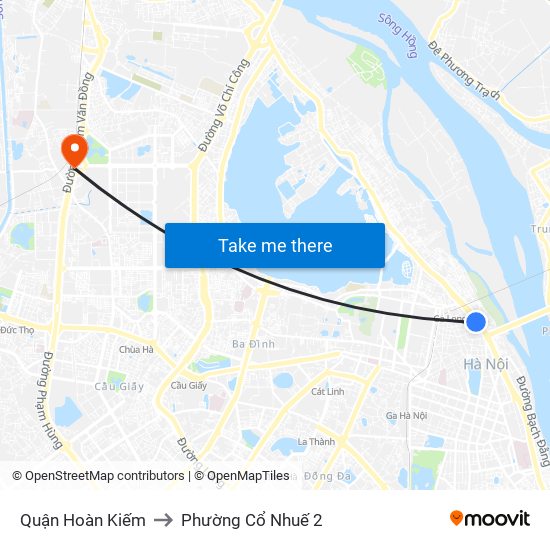 Quận Hoàn Kiếm to Phường Cổ Nhuế 2 map