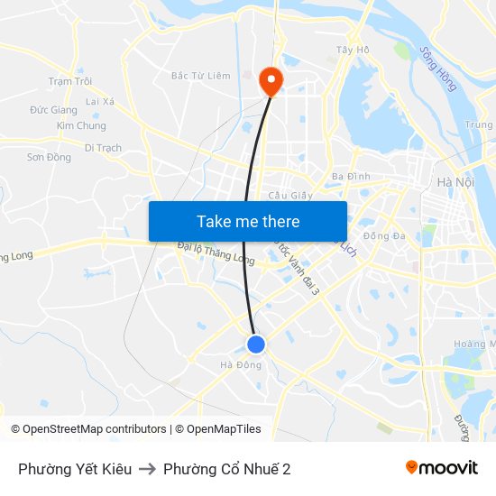 Phường Yết Kiêu to Phường Cổ Nhuế 2 map