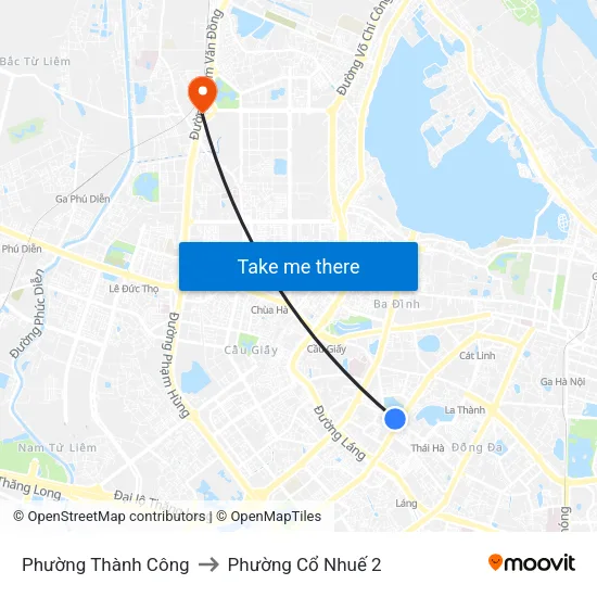 Phường Thành Công to Phường Cổ Nhuế 2 map
