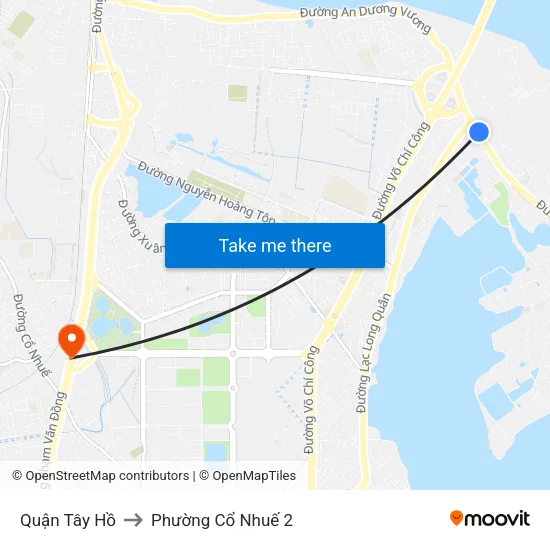 Quận Tây Hồ to Phường Cổ Nhuế 2 map