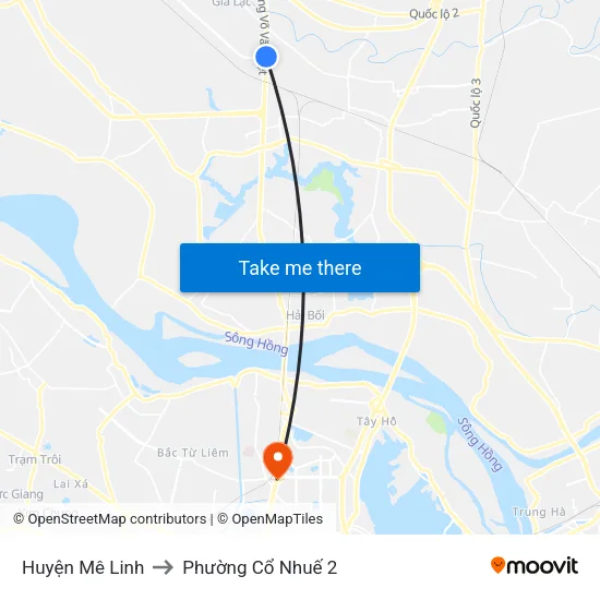Huyện Mê Linh to Phường Cổ Nhuế 2 map
