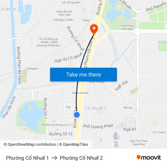 Phường Cổ Nhuế 1 to Phường Cổ Nhuế 2 map