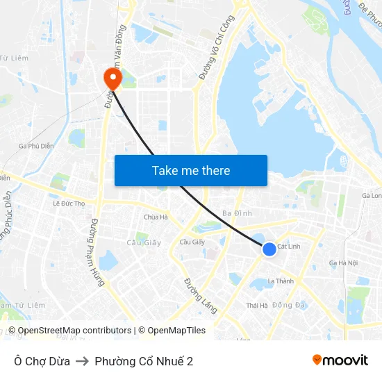 Ô Chợ Dừa to Phường Cổ Nhuế 2 map