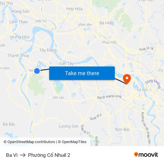 Ba Vì to Phường Cổ Nhuế 2 map