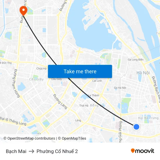 Bạch Mai to Phường Cổ Nhuế 2 map