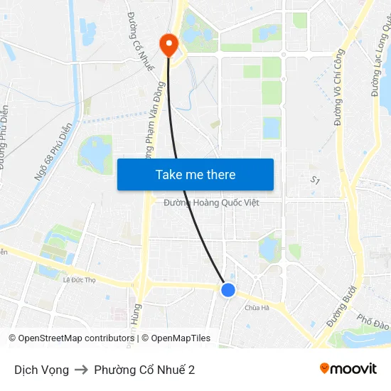 Dịch Vọng to Phường Cổ Nhuế 2 map