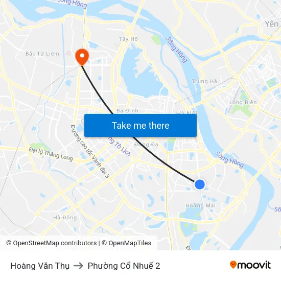 Hoàng Văn Thụ to Phường Cổ Nhuế 2 map