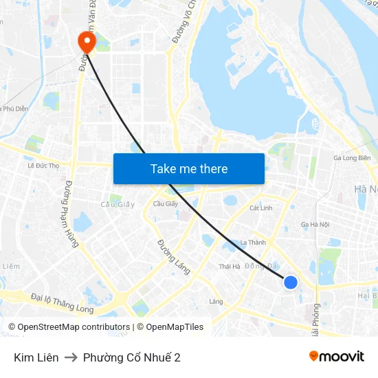 Kim Liên to Phường Cổ Nhuế 2 map