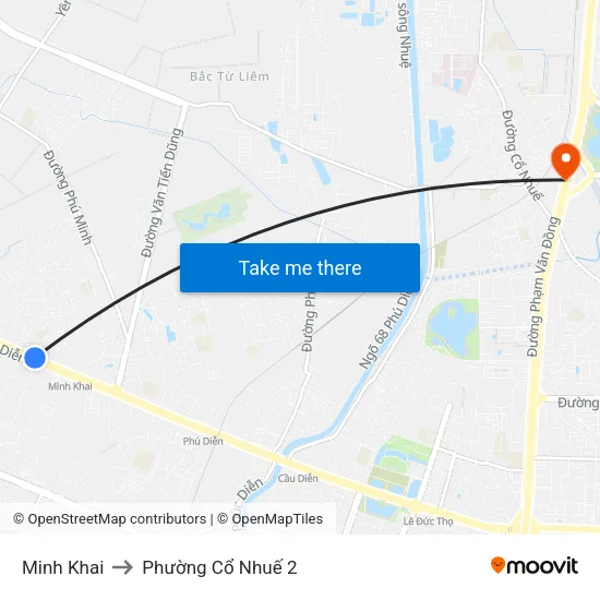 Minh Khai to Phường Cổ Nhuế 2 map