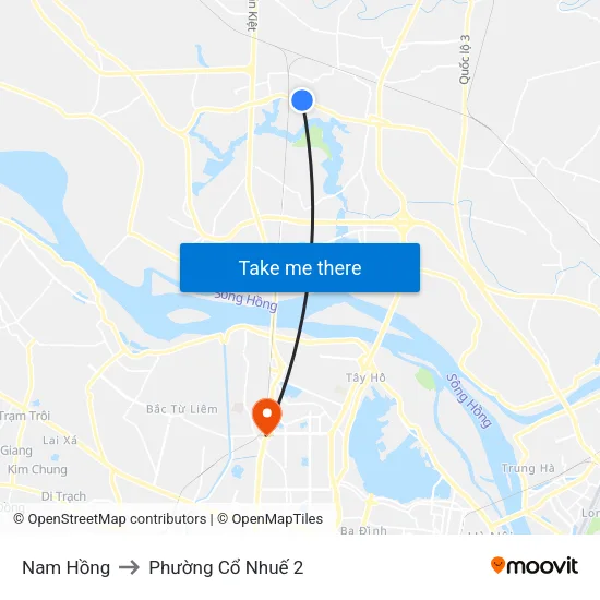 Nam Hồng to Phường Cổ Nhuế 2 map