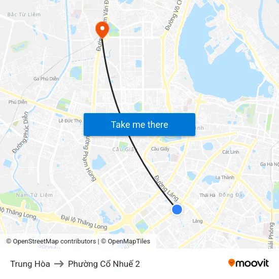 Trung Hòa to Phường Cổ Nhuế 2 map