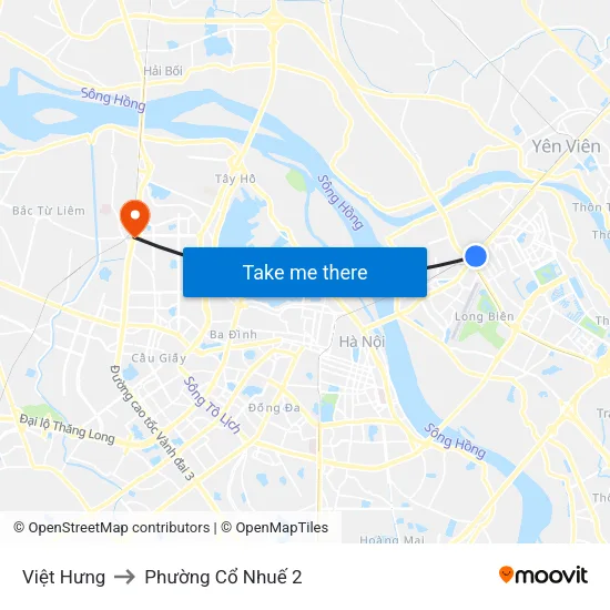 Việt Hưng to Phường Cổ Nhuế 2 map