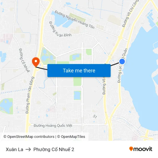 Xuân La to Phường Cổ Nhuế 2 map