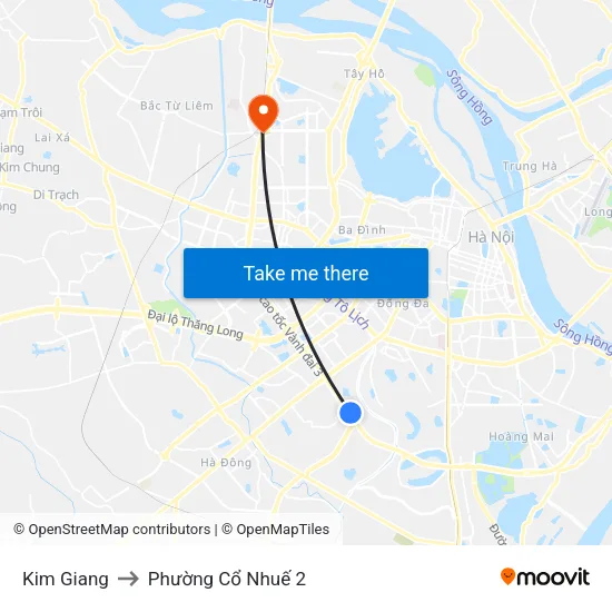 Kim Giang to Phường Cổ Nhuế 2 map