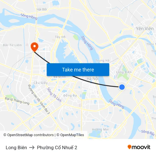 Long Biên to Phường Cổ Nhuế 2 map