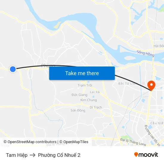 Tam Hiệp to Phường Cổ Nhuế 2 map