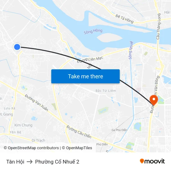 Tân Hội to Phường Cổ Nhuế 2 map