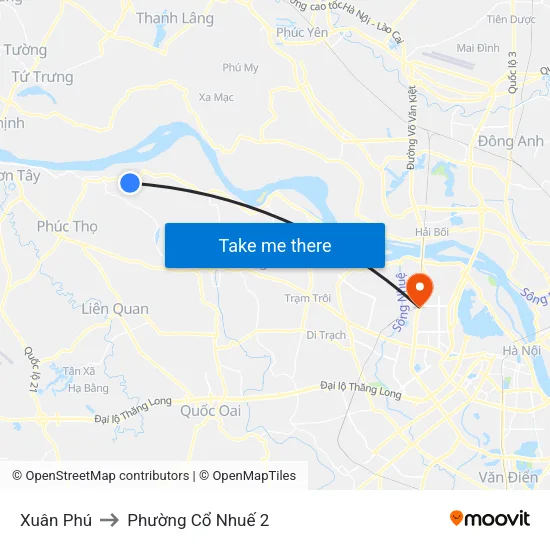 Xuân Phú to Phường Cổ Nhuế 2 map