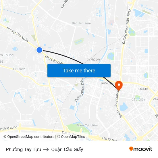 Phường Tây Tựu to Quận Cầu Giấy map