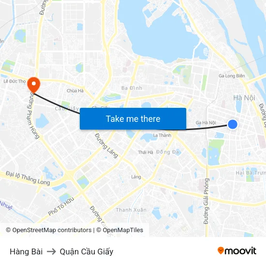 Hàng Bài to Quận Cầu Giấy map