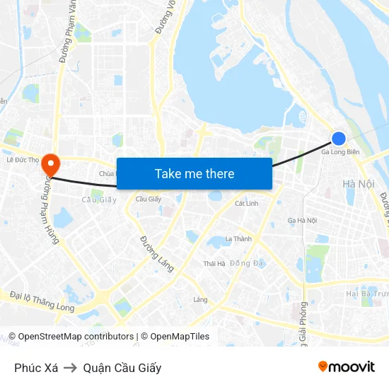 Phúc Xá to Quận Cầu Giấy map