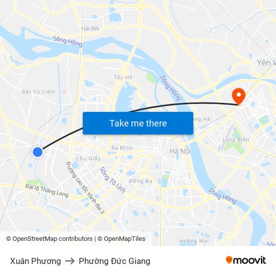 Xuân Phương to Phường Đức Giang map