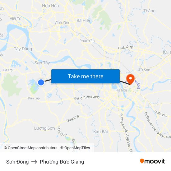 Sơn Đông to Phường Đức Giang map