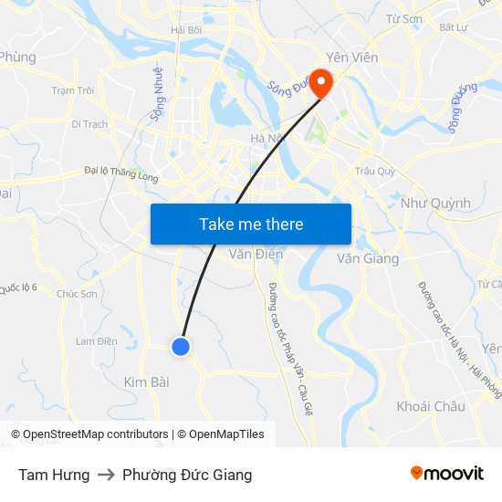 Tam Hưng to Phường Đức Giang map