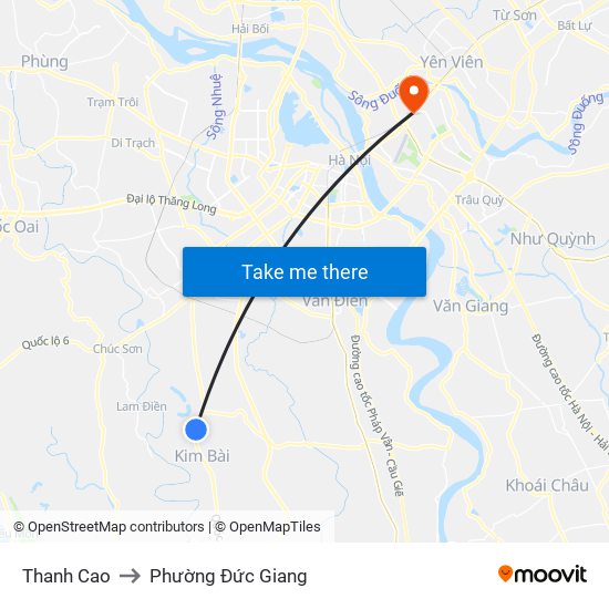 Thanh Cao to Phường Đức Giang map