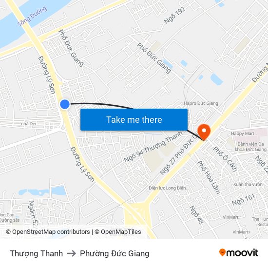 Thượng Thanh to Phường Đức Giang map