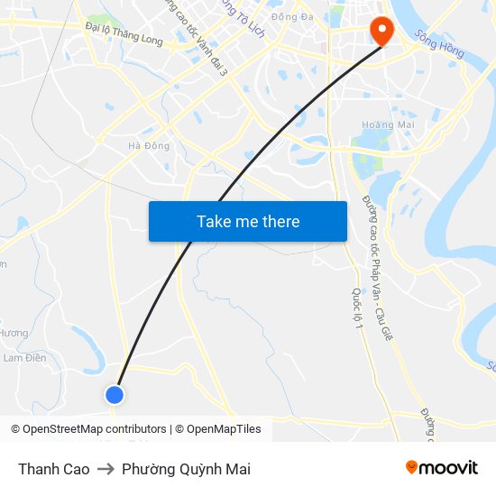 Thanh Cao to Phường Quỳnh Mai map