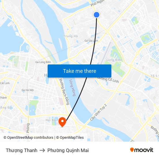 Thượng Thanh to Phường Quỳnh Mai map