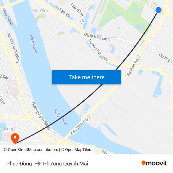 Phúc Đồng to Phường Quỳnh Mai map