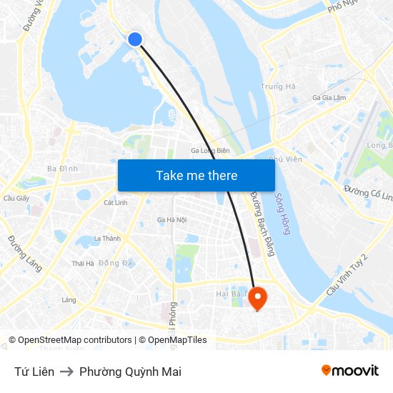 Tứ Liên to Phường Quỳnh Mai map