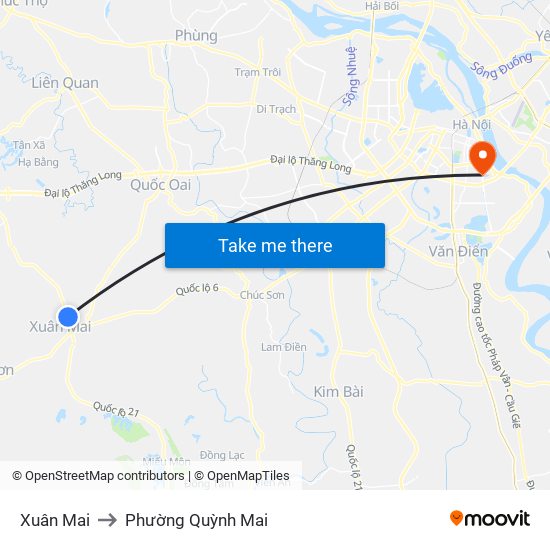 Xuân Mai to Phường Quỳnh Mai map